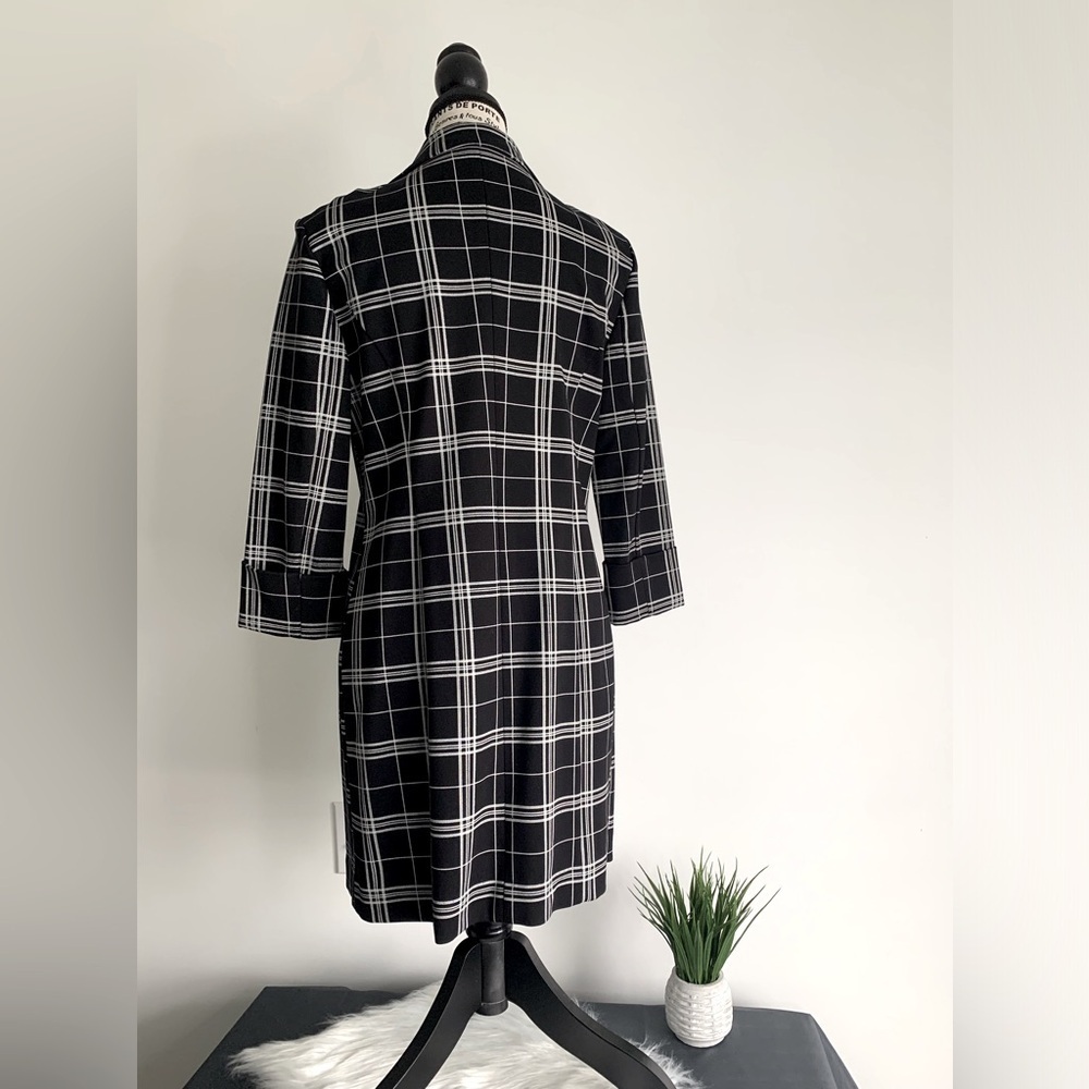 Le Chateau Open Long Blazer Black/ White checker print with pockets SZ: XS/S - Picture 4 of 7